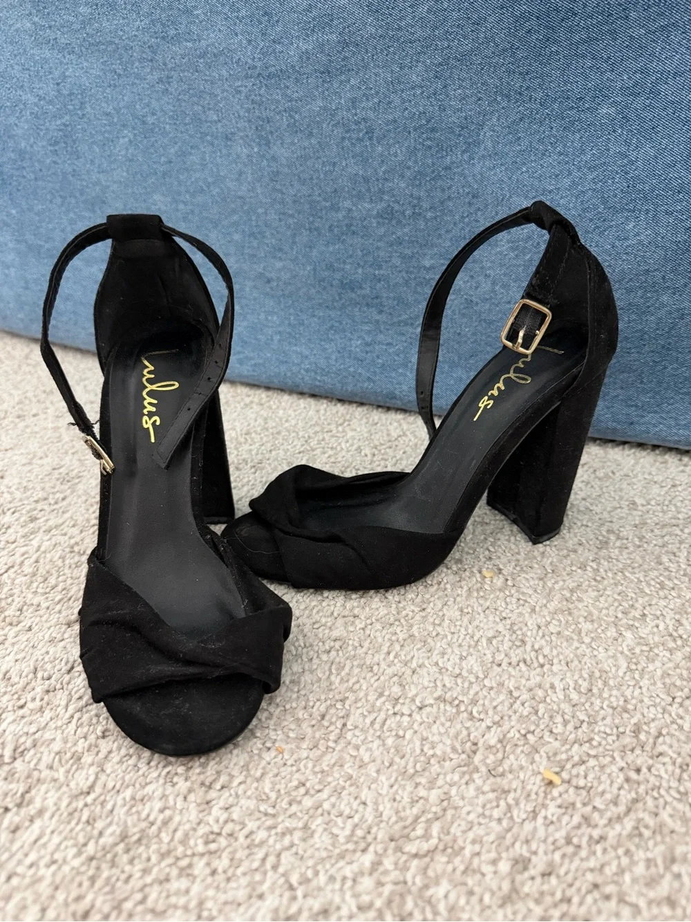 Lulu's Black Suede Knot Front Block Heel Sandals